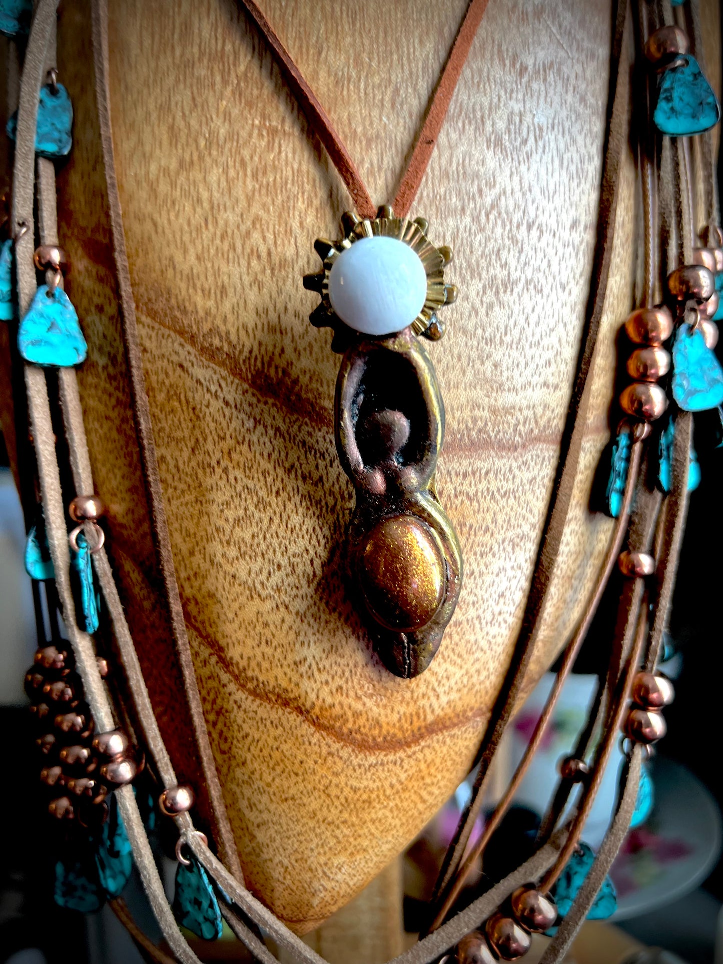 Goddess Mama Pendant only - DISPLAYED  with turquoise & copper layering for inspiration (just trying to show you how great it looks layered.)