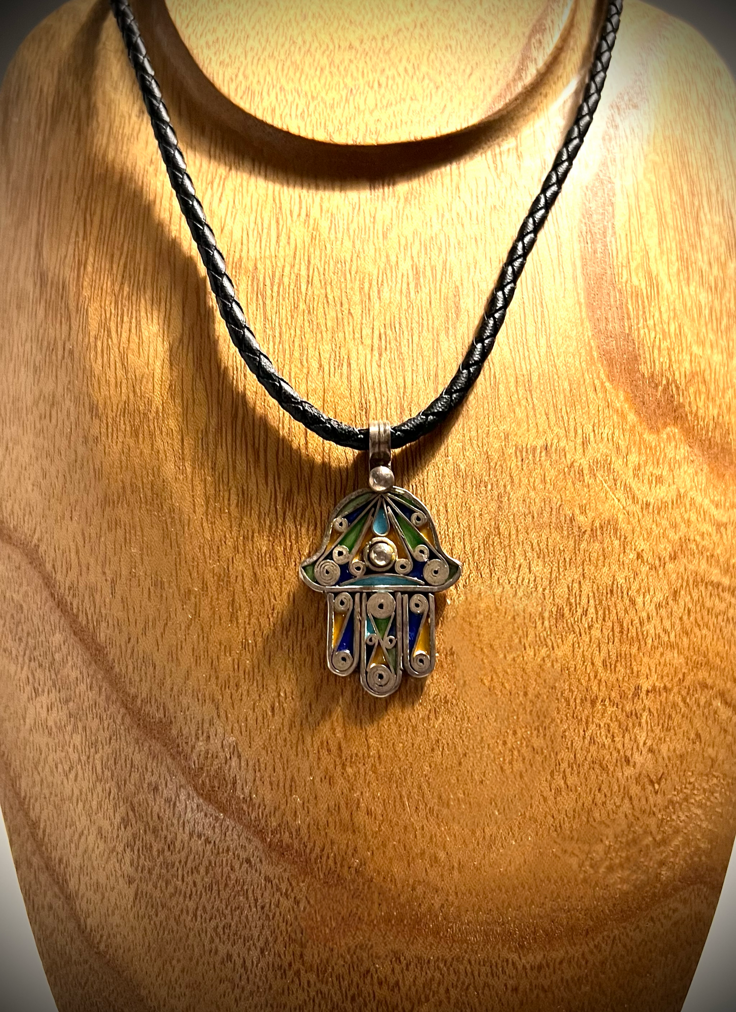 Hamsa  Braided Leather Cord  Necklace